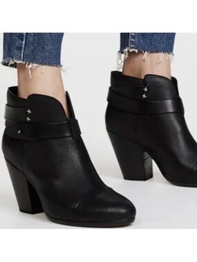 rag & bone Black Leather Ankle Booties with Strap Detail - Harrow Boot